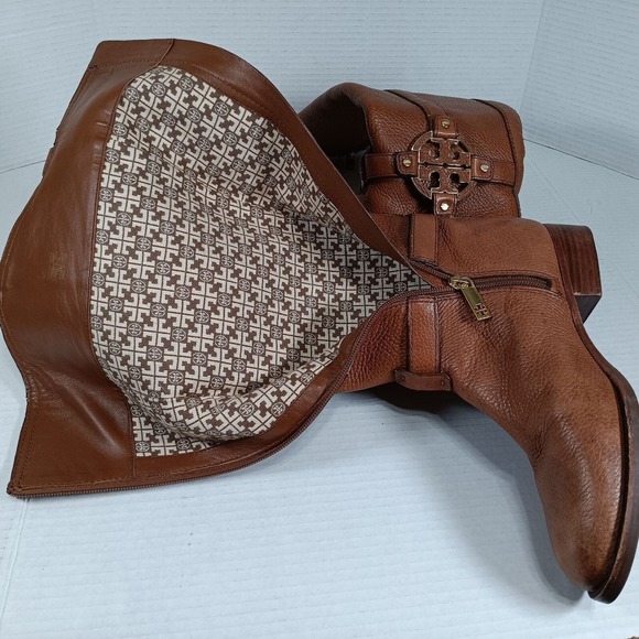Tory Burch Women 7 M Amanda Reva Tall Brown Leather Knee Riding Boots Style - Picture 6 of 10